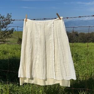 Zara Linen Layered Gauzey Midi Skirt ZW Collection boho chic Cream NWT L